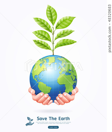 Save the earth conceptual. Earth with tree in hand Save the earth conceptual. Earth with tree in hand 48320683