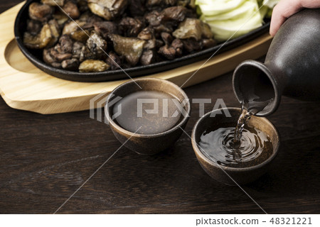 日本酒和雞肉烤 48321221