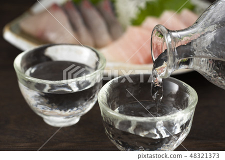 Japanese sake and sashimi 48321373