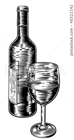 Wine Bottle and Glass Vintage Woodcut Engraving Wine Bottle and Glass Vintage Woodcut Engraving 48322142