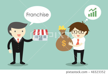 A man is selling franchise to another man.  48323352