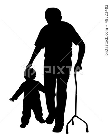 Disabled grandfather walking with child 48323482