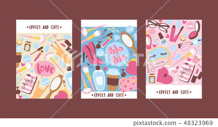 Cosmetic vector beauty make up cosmetology lipstick for beautiful woman makeup perfume backdrop 48323969