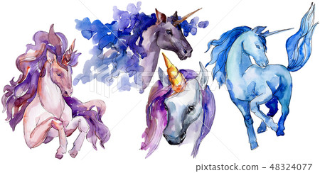Cute unicorn horse. Fairytale children sweet dream. Watercolor background set. Isolated unicorn Cute unicorn horse. Fairytale children sweet dream. Watercolor background set. Isolated unicorn 48324077