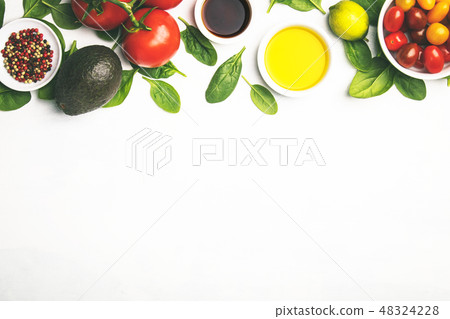 Fresh vegetables background, flat lay, top view Fresh vegetables background, flat lay, top view 48324228
