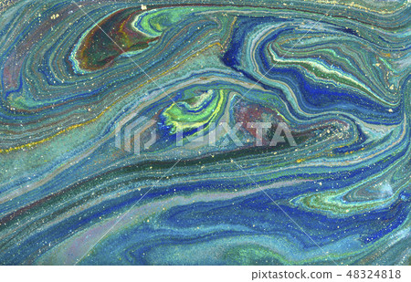Blue and gold marbling pattern. Golden marble liquid texture. 48324818