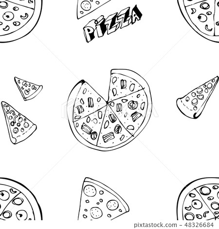 Seamless pattern with hand drawn pizza slices. 48326684
