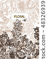 Wild flowers blossom branch background with seamless pattern. Vector design. Can use for greeting 48326939