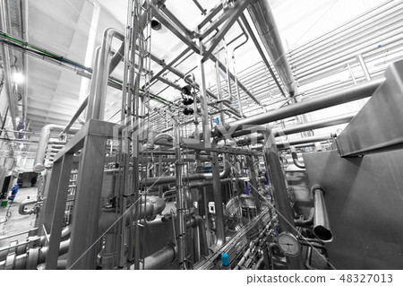 Steel water pipeline, chrome pipes , pipe lines and other equipment tool in plant workshop 48327013