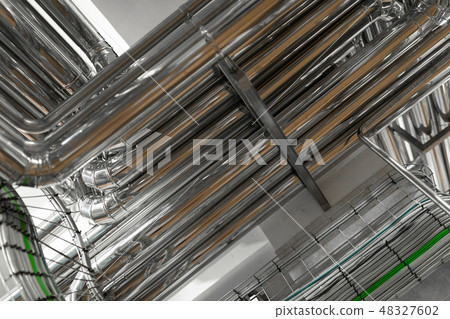System of aluminum pipes at the food industry plant 48327602