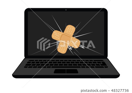 broken laptop display with crack and sticking plaster broken laptop display with crack and sticking plaster 48327736