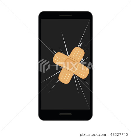 broken mobile phone display with crack and sticking plaster broken mobile phone display with crack and sticking plaster 48327740