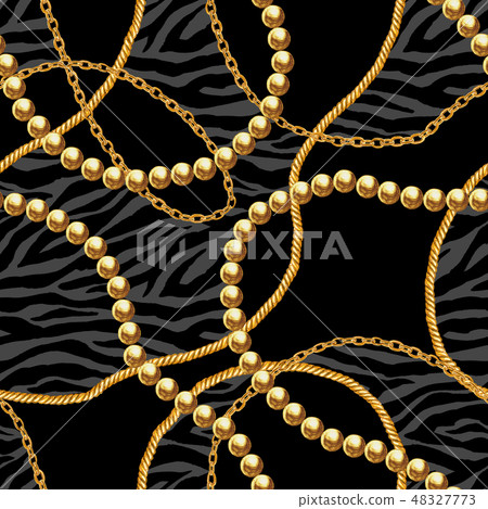 Golden chain glamour seamless pattern illustration 48327773