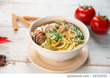 Soup noodles in bowl Soup noodles in bowl 48329501