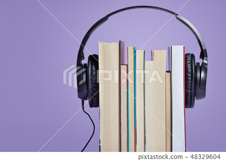 Audio books with books and headphones 48329604
