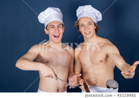 Two handsome sexy chefs with apron on naked Two handsome sexy chefs with apron on naked 48329988
