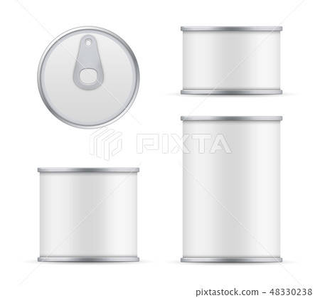 Creative vector illustration metal tin can of tuna top and front view isolated on transparent 48330238