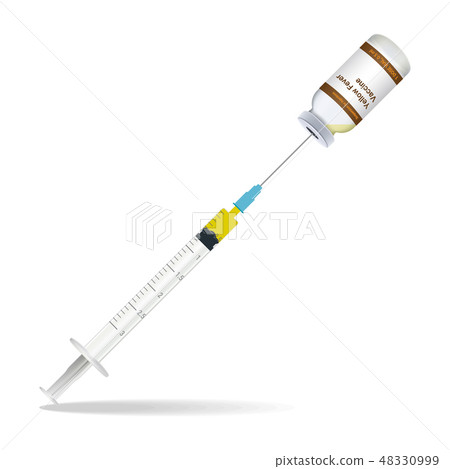 Immunization, Yellow Fever Vaccine Syringe Contain Some Injection And Injection Bottle Isolated On A Immunization, Yellow Fever Vaccine Syringe Contain Some Injection And Injection Bottle Isolated On A 48330999