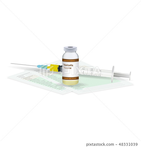 Immunization, Varicella Vaccine Medical Test, Vial And Syringe Ready For Injection A Shot Of Vaccine 48331039