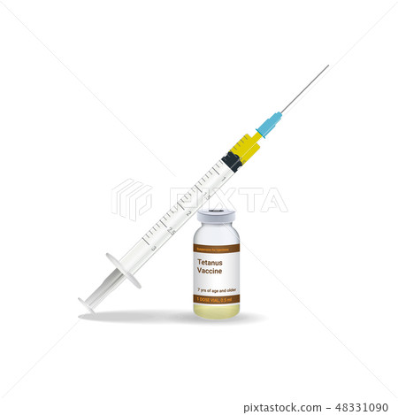Immunization, Tetanus Vaccine Syringe With Yellow Vaccine, Vial Of Medicine Isolated On A White Immunization, Tetanus Vaccine Syringe With Yellow Vaccine, Vial Of Medicine Isolated On A White 48331090
