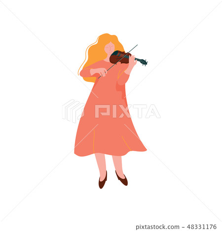 Young Woman Playing Violin, Female Musician Violinist ith Classical Musical Instrument Vector 48331176