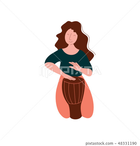 Female Mucisian Sitting on Her Knees and Playing Ethnic Drum Vector Illustration Female Mucisian Sitting on Her Knees and Playing Ethnic Drum Vector Illustration 48331190
