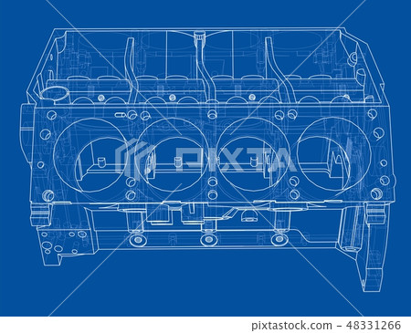 Engine block sketch. Vector rendering of 3d Engine block sketch. Vector rendering of 3d 48331266