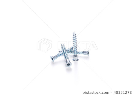 Screws on empty white background Screws on empty white background 48331278