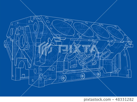 Engine block sketch. Vector rendering of 3d Engine block sketch. Vector rendering of 3d 48331282