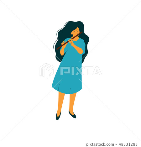 Young Woman Playing Flute, Female Musician Flutist with Classical Musical Instrument Vector Young Woman Playing Flute, Female Musician Flutist with Classical Musical Instrument Vector 48331283