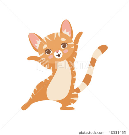 Happy Striped Funny Red Cat, Cute Kitten Animal Pet Character Standing on Two Legs Vector Happy Striped Funny Red Cat, Cute Kitten Animal Pet Character Standing on Two Legs Vector 48331465