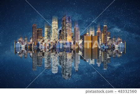 Abstract cityscape with reflection and starry Abstract cityscape with reflection and starry 48332560