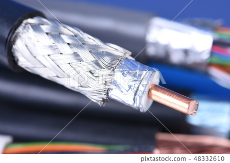Copper coaxial cable close-up Copper coaxial cable close-up 48332610