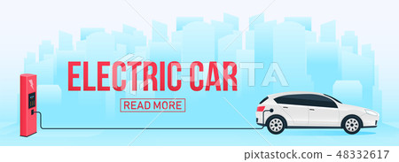 Creative vector illustration of electric charging future car, charger station isolated on Creative vector illustration of electric charging future car, charger station isolated on 48332617