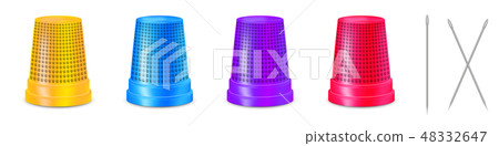 Creative vector illustration of needle, thimble isolated on transparent white background. Art design 48332647