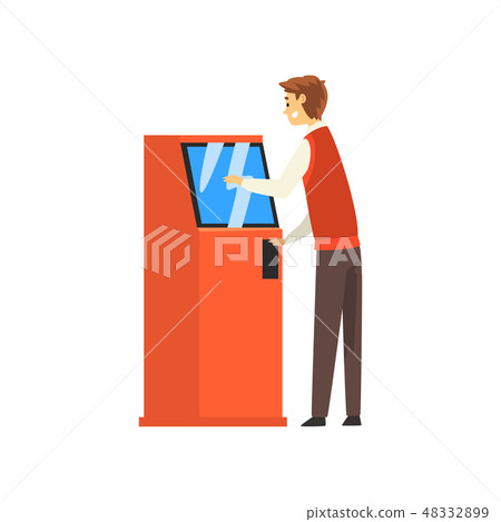 Man Using Cash ATM, Man Getting Money Through Cash Dispenser Vector Illustration 48332899