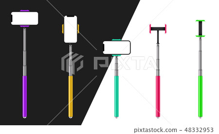 Creative vector illustration of monopod selfie stick with phone, smartphone isolated on transparent 48332953