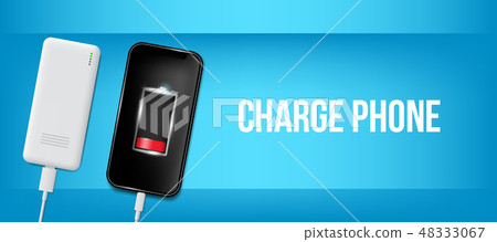 Creative vector illustration of full charged battery smartphone with cellphone usb plugs cable 48333067