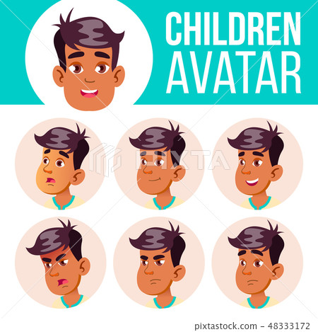 Arab, Muslim Boy Avatar Set Kid Vector. High School. Face Emotions. User, Character. Fun, Cheerful Arab, Muslim Boy Avatar Set Kid Vector. High School. Face Emotions. User, Character. Fun, Cheerful 48333172