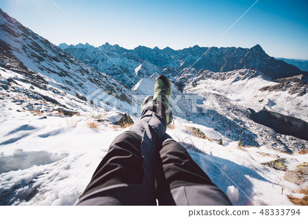 mountain sunset POV 48333794