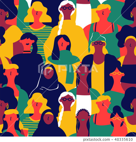 Womens Day seamless pattern of diverse woman faces Womens Day seamless pattern of diverse woman faces 48335610