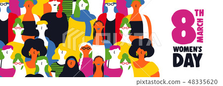 Womens Day 8th March web banner of diverse girls 48335620