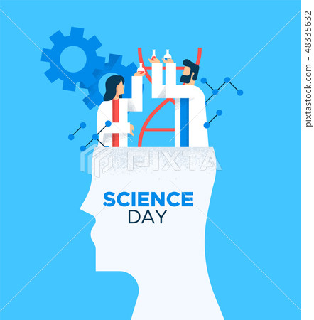 Science Day Card Science Day card of scientist people working - Stock Illustration ...