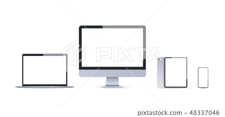 realistic electronic devices mockup set laptop monitor tablet and smartphone with empty blank screen 48337046