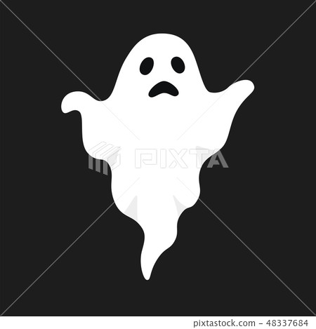 Vector illustration of white ghost. Halloween spooky monster, scary spirit or poltergeist flying in 48337684