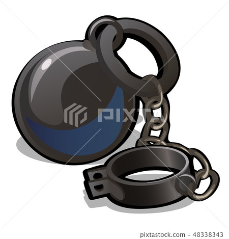 Steel shackles chained to the weight isolated on white background. Vector cartoon close-up Steel shackles chained to the weight isolated on white background. Vector cartoon close-up 48338343