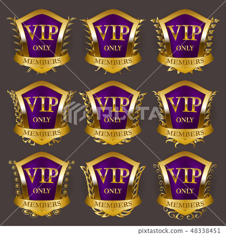 Set of gold vip monograms for graphic design on gray background. 48338451
