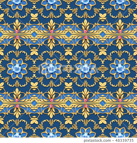 Golden oriental seamless pattern with gems 11 Golden oriental seamless pattern with gems 11 48339735