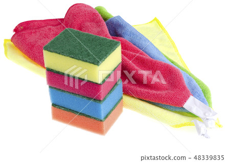 Multicolored scouring sponges, cleaning cloths Multicolored scouring sponges, cleaning cloths 48339835