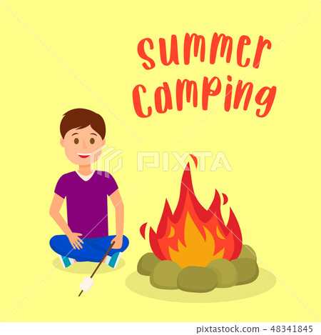 Boy Roasting Marshmallow on Bonfire Illustration Boy Roasting Marshmallow on Bonfire Illustration 48341845